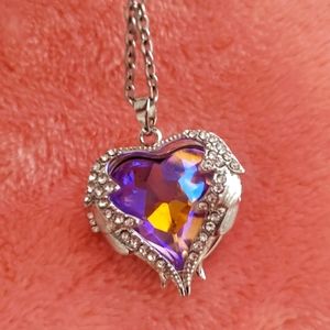 Purple/multicolored heart locket neclace